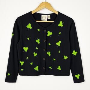 Michael Simon Navy Clover Cardigan Lrg Embroidered Beaded St Patrick's Day Paddy